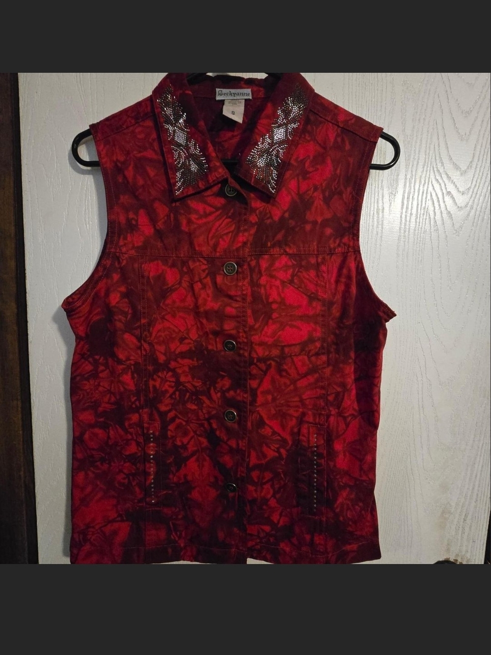 Beautiful Red Tie-Dye vest with Embellished Collar
